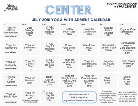 Yoga Adriene Calendar